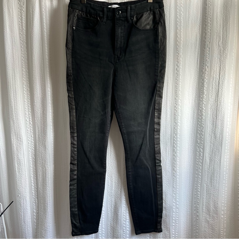 Good American Good Vintage‎ Leather Piecing  Jeans 10/30